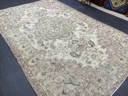 Large Handmade 6.2 x 9.7 RUG TURKISH Oushak Rug Vintage Hand Knotted Muted Rug Distressed Rug Persian Rugs Vintage Turkish Rug Oriental Rug