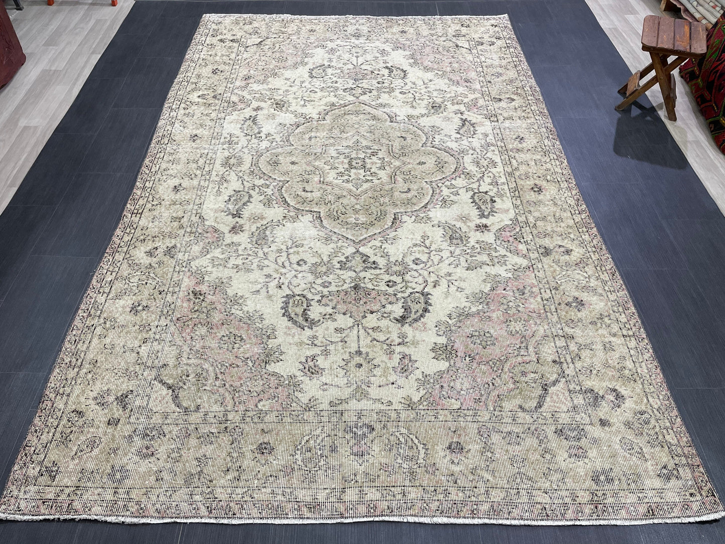 Large Handmade 6.2 x 9.7 RUG TURKISH Oushak Rug Vintage Hand Knotted Muted Rug Distressed Rug Persian Rugs Vintage Turkish Rug Oriental Rug