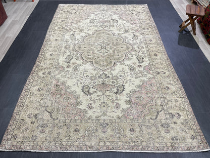 Large Handmade 6.2 x 9.7 RUG TURKISH Oushak Rug Vintage Hand Knotted Muted Rug Distressed Rug Persian Rugs Vintage Turkish Rug Oriental Rug