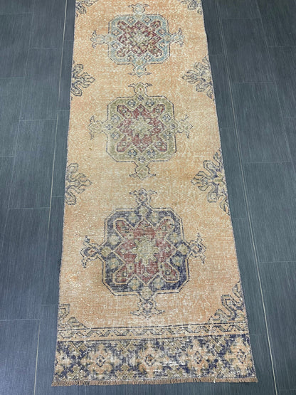 Oushak Runner Rug 2.6 x 11.4 Turkish Runner Rug Distressed Vintage Runner Rug Hallway Runner Rug Kitchen Runner Rug Wool Staircase Runner
