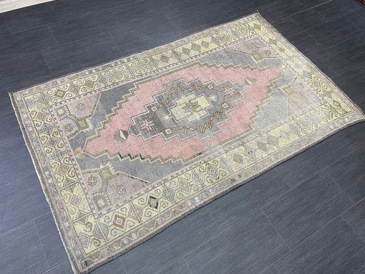 Handmade Rug 4 x 6.7 Vintage Rug Oushak Rug Wool Rug, Persian Rug Fun Turkish Rug Soft Colors Rug Oriental Wool rug