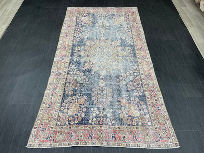 Vintage Rug TURKISH 4.3 x 8 Rug Handmade Rug Vintage Persian Rug Oushak Rug  Hand Knotted RugTurkish Rug Vintage Oushak Rug, Wool Rug