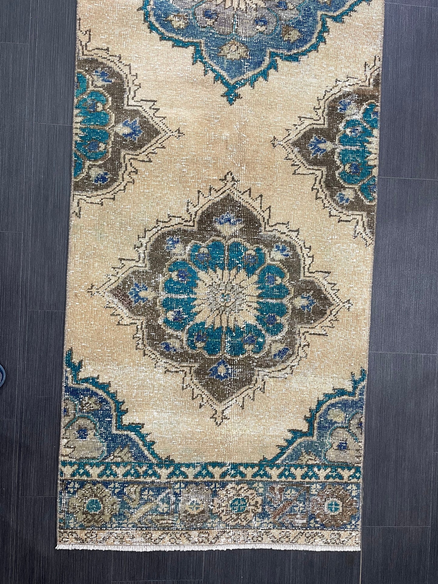 Distressed Handmade Runner Rug 2.8 x 12.4 Turkish Runner Rug Vintage Runner Rug Hallway Runner Rug Kitchen Runner Rug Wool Runner Rug
