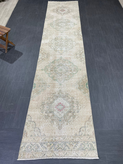 Handmade Runner Rug 2.7 x 12.4 Turkish Runner Rug Vintage Runner Rug Hallway Runner Rug Kitchen Runner Rug Hand Knotted Runner Rug