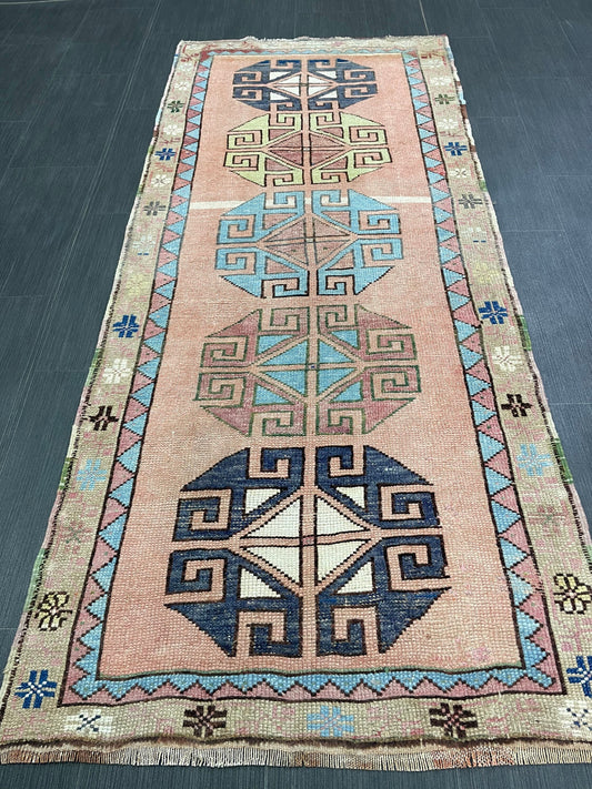 Muted Vintage Runner Rug 2.9 x 6.8  Turkish Runner Rug Vintage Muted Runner Rug Hallway Runner Soft Wool Runner