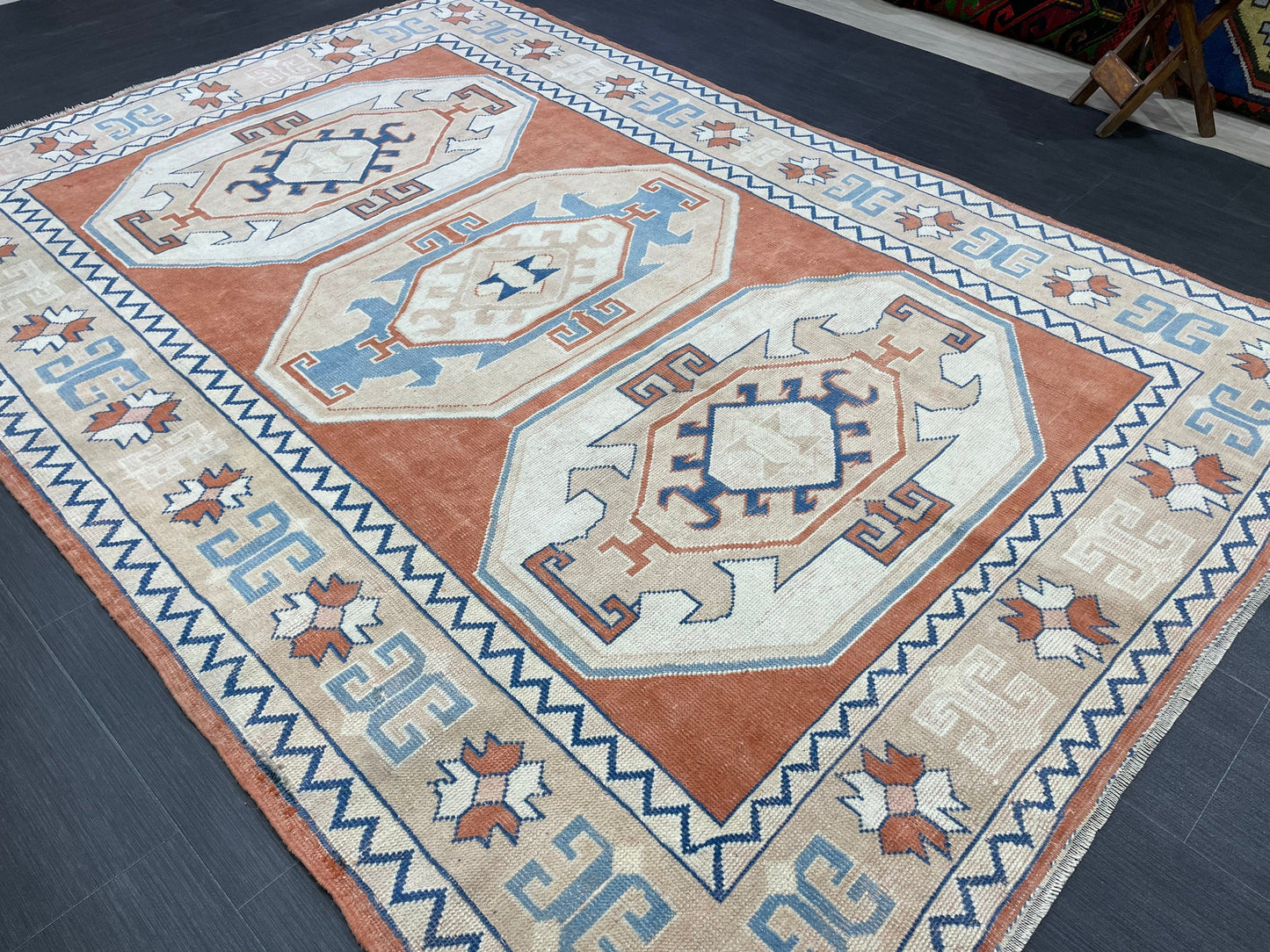 Large Oushak Rug, Vintage 6 x 8.4 Rug, Handmade Rug, Vintage Turkish Rugs, WOOL RUGS, High Quality Orange Hand Knotted Rug