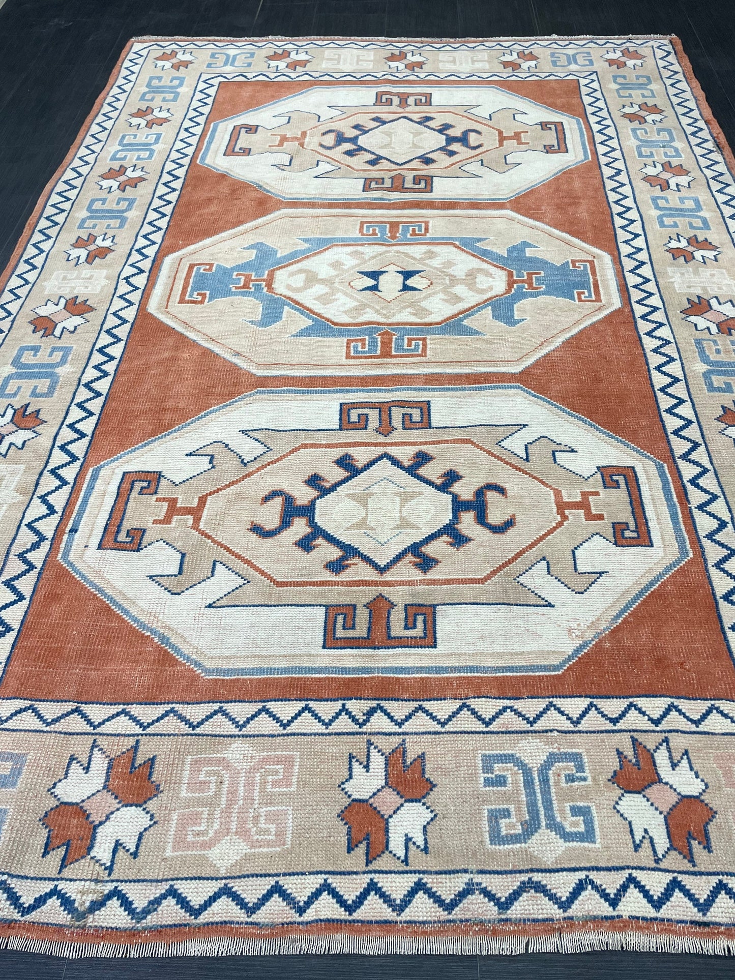 Large Oushak Rug, Vintage 6 x 8.4 Rug, Handmade Rug, Vintage Turkish Rugs, WOOL RUGS, High Quality Orange Hand Knotted Rug