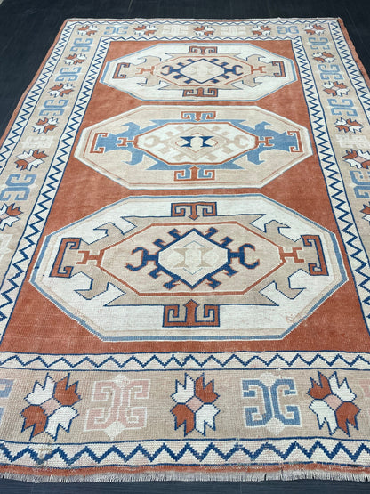 Large Oushak Rug, Vintage 6 x 8.4 Rug, Handmade Rug, Vintage Turkish Rugs, WOOL RUGS, High Quality Orange Hand Knotted Rug