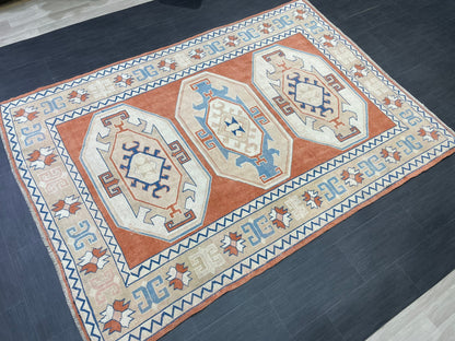 Large Oushak Rug, Vintage 6 x 8.4 Rug, Handmade Rug, Vintage Turkish Rugs, WOOL RUGS, High Quality Orange Hand Knotted Rug