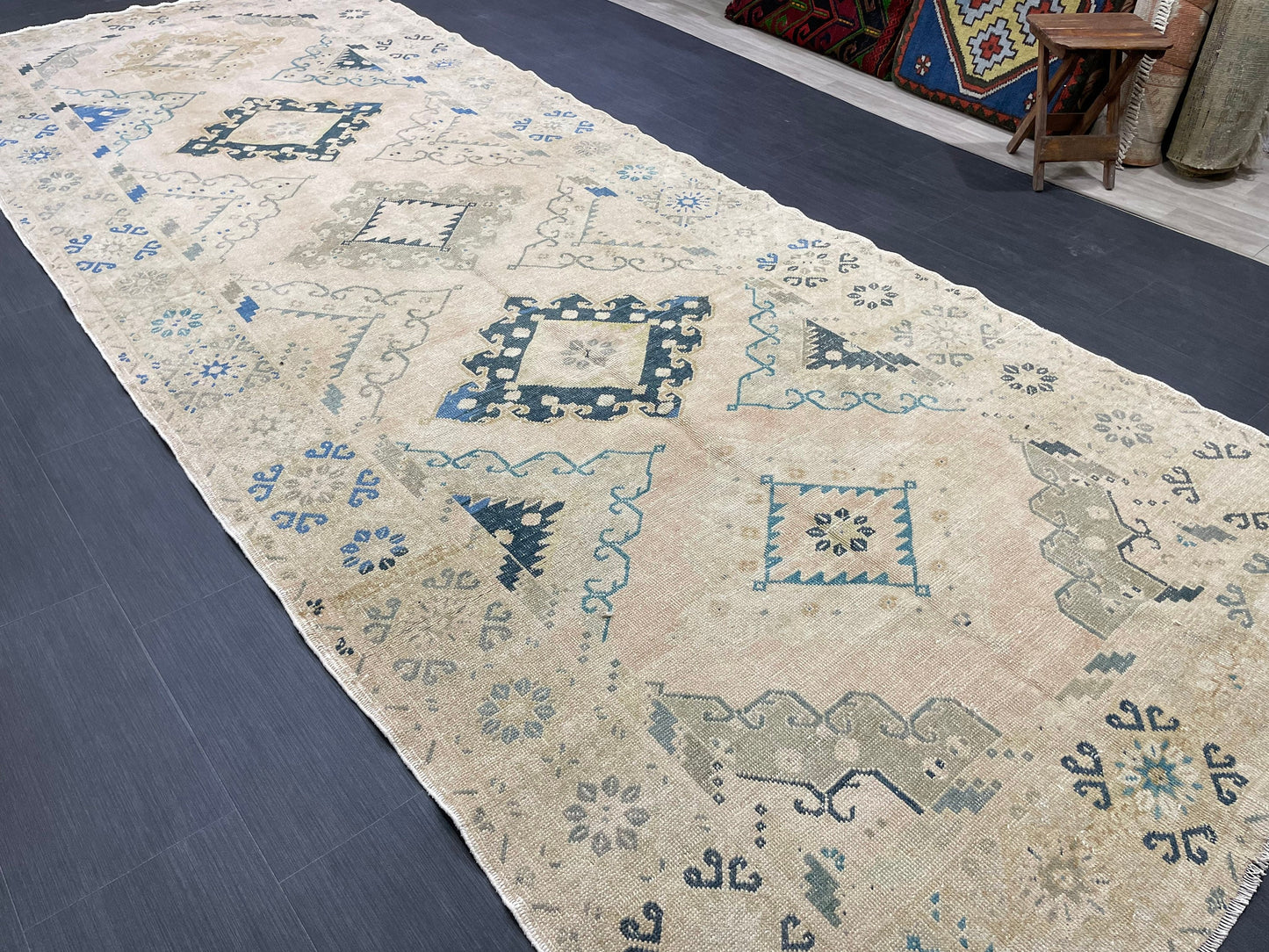 Muted Oushak Runner 5 x 13.3 Rug Turkish Runner Rug Faded Vintage Runner Rug Hallway Runner Rug Neutral Kitchen Runner Rug Wool Runner Rug