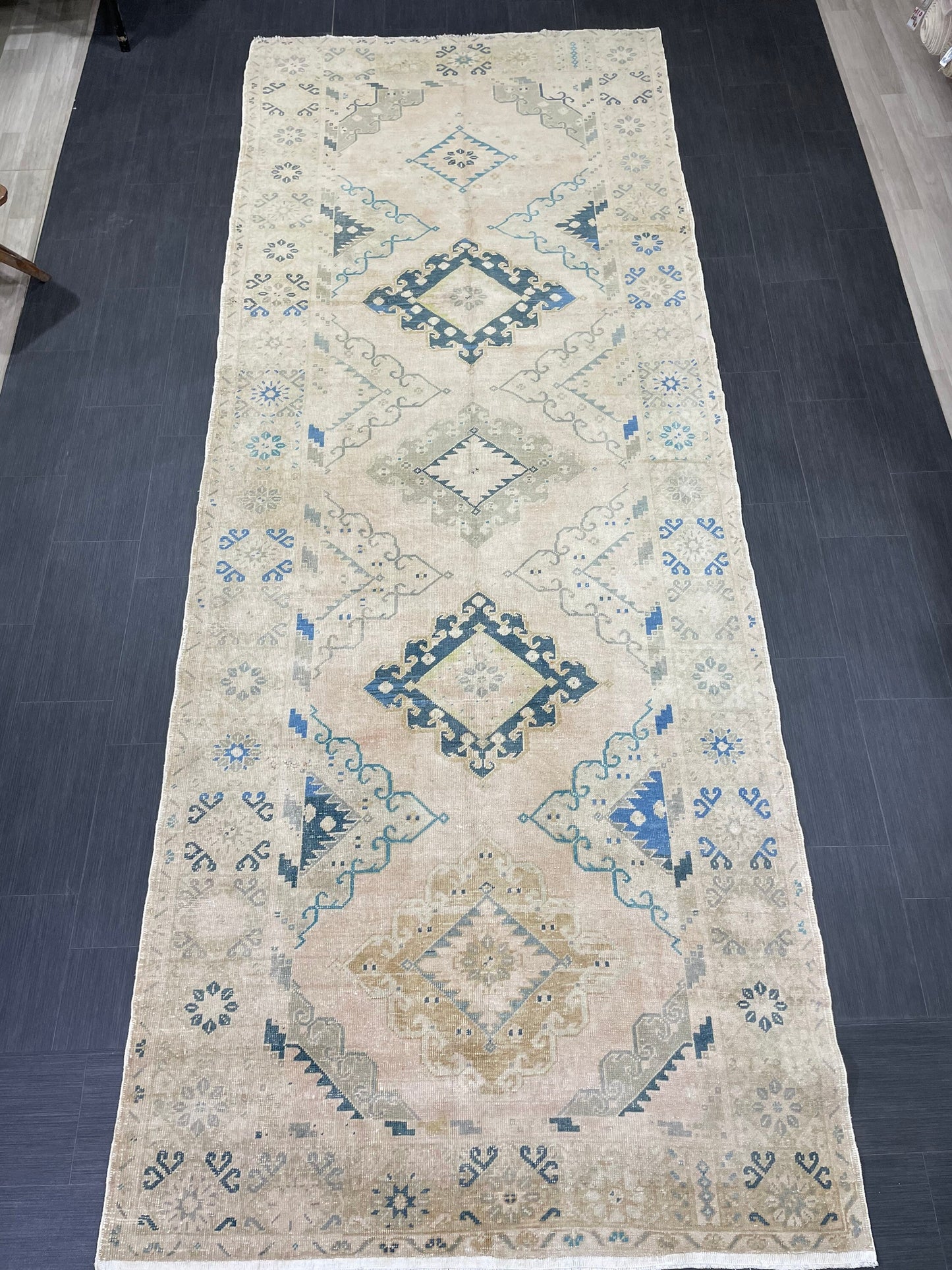 Muted Oushak Runner 5 x 13.3 Rug Turkish Runner Rug Faded Vintage Runner Rug Hallway Runner Rug Neutral Kitchen Runner Rug Wool Runner Rug