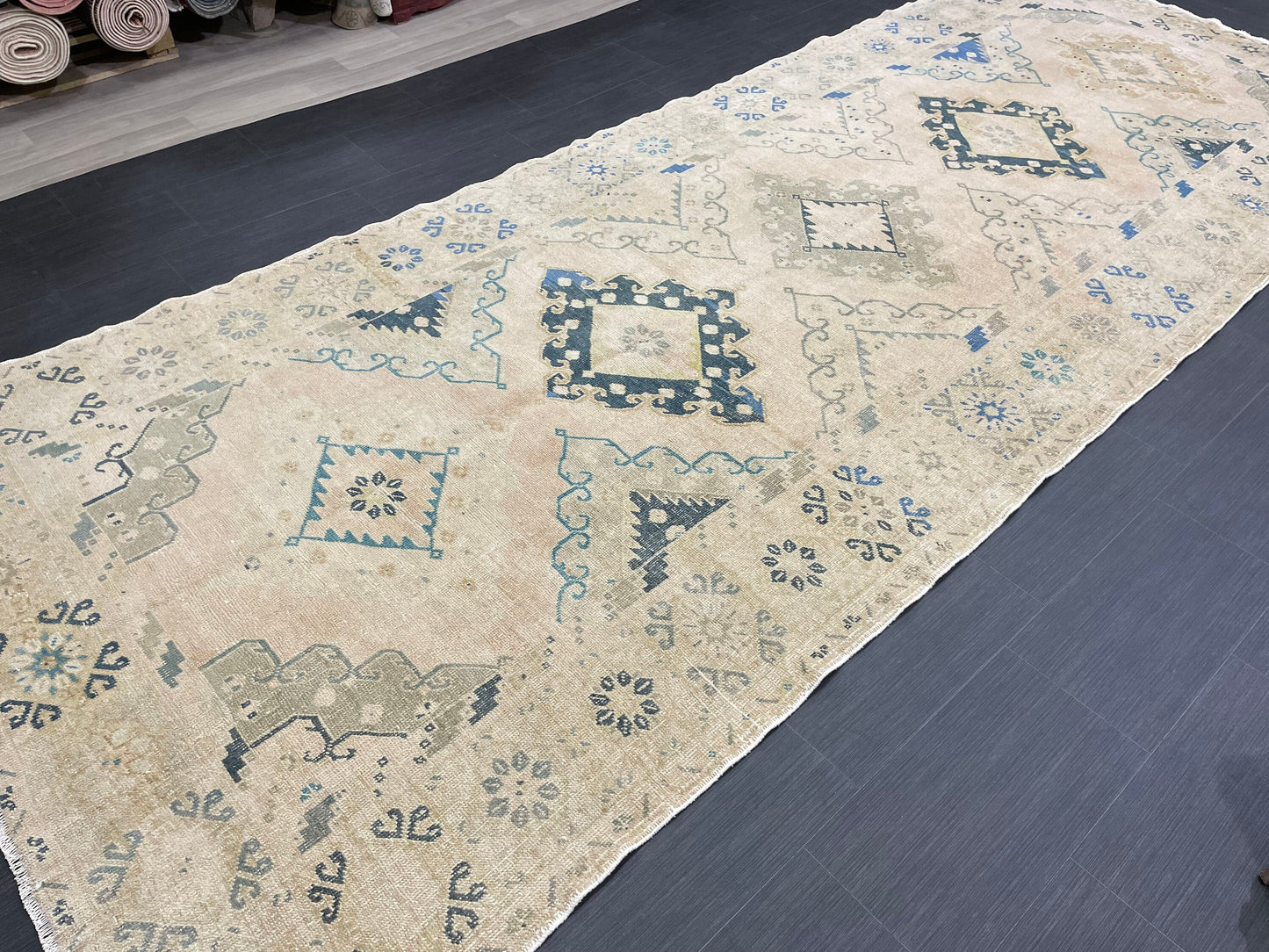 Muted Oushak Runner 5 x 13.3 Rug Turkish Runner Rug Faded Vintage Runner Rug Hallway Runner Rug Neutral Kitchen Runner Rug Wool Runner Rug