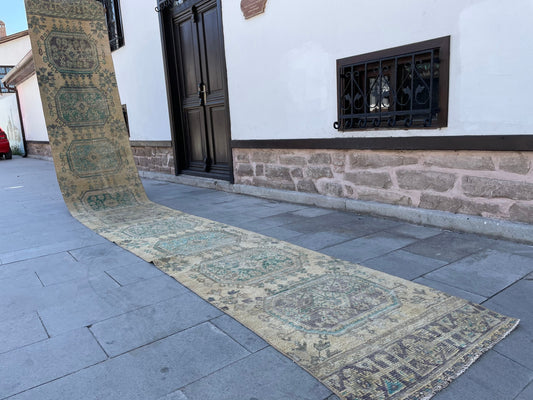 Vintage Hand Knotted 2.5 x 19.6 Extra Long Turkish Runner Very Long Stairs Runner Rug Vintage Runner Rug XL Oriental Runner Staircase Runner