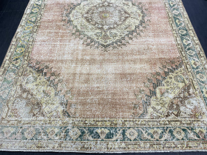 Vintage Rug TURKISH 6.2 x 9.5 Handmade Rug Vintage Persian Rug Oushak Rug  Hand Knotted RugTurkish Oushak Rug Vintage Oushak Rug, Wool Rug