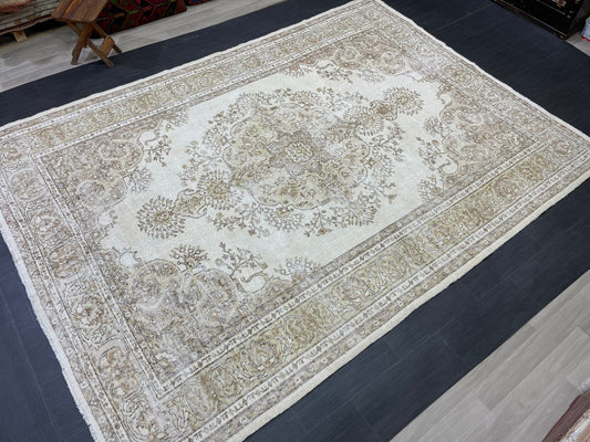 Vintage RUG 7.2 x 10 Antique Rug Vintage Wool  Oriental Rug Handmade Rug Hand Knotted  Rug NATURAL Wool Rug Turkish Rug