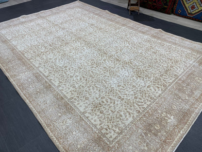 Muted Persian RUG 6.7 x 10 Turkish Oushak Rug Neutral Antique Rug Vintage Rug Wool Muted Oriental Rug Handmade Rug Hand Knotted Rug