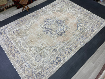 Muted Persian RUG 7.4 x 10.7 Turkish Oushak Rug Vintage Large Rug Vintage Rug Wool Muted Distressed Rug Handmade Rug Hand Knotted Rug