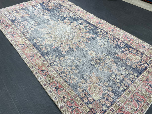 Vintage Rug TURKISH 4.3 x 8 Rug Handmade Rug Vintage Persian Rug Oushak Rug  Hand Knotted RugTurkish Rug Vintage Oushak Rug, Wool Rug