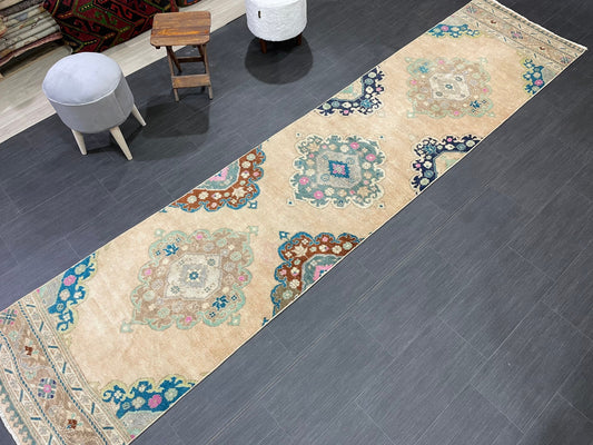 Handmade Runner RUG 2.5 x 11.5TURKISH Oushak Rug Vintage Runner Rug Vintage Runner Rug Wool Oushak Rug Antique Rug Hand Knotted Rug