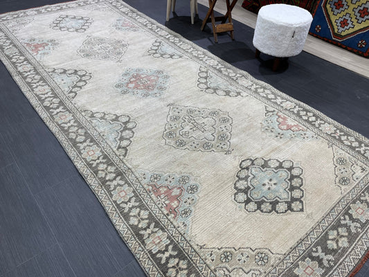 Antique Runner RUG 4.3 x 10.4 TURKISH Oushak Rug Vintage Runner Rug Vintage Runner Rug Wool Oushak Rug Handmade Rug Hand Knotted Rug