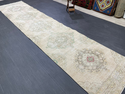 Handmade Runner Rug 2.7 x 12.4 Turkish Runner Rug Vintage Runner Rug Hallway Runner Rug Kitchen Runner Rug Hand Knotted Runner Rug