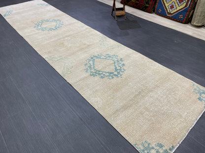 Muted Hand Knotted Runner Rug 3 x 12 Turkish Runner Rug Vintage Runner Rug Hallway Runner Rug Kitchen Runner Rug Handmade Runner Rug