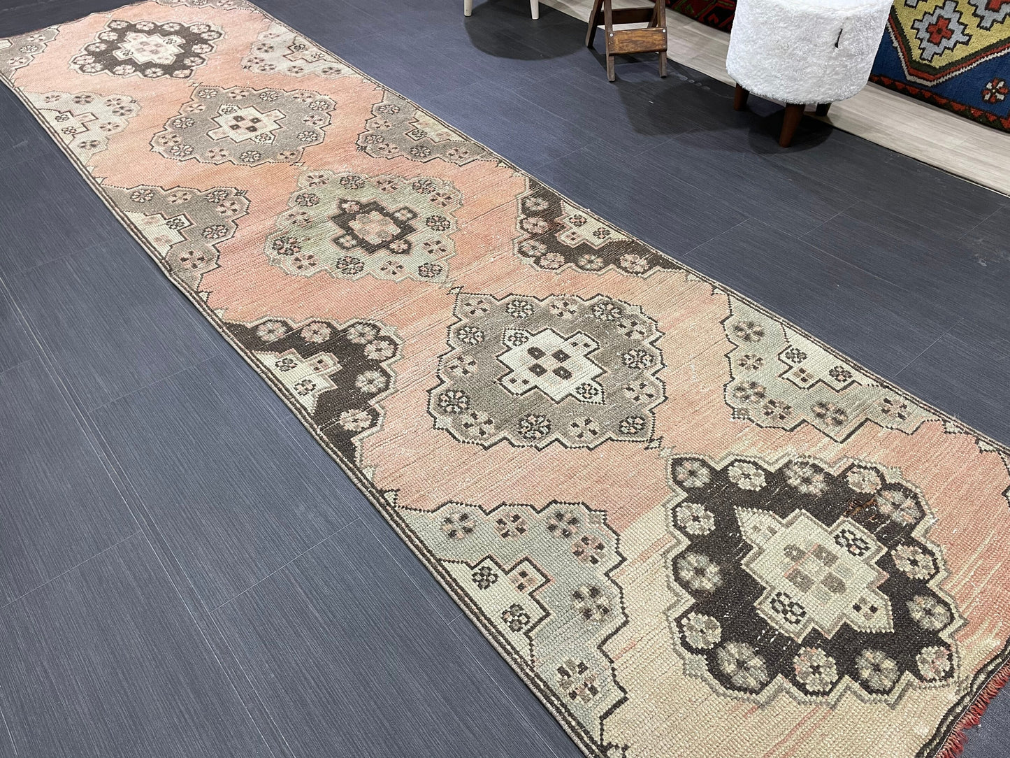 Vintage Runner Rug Vintage Oushak 2.8 x 10.3 Runner Rug Hallway Runner Rug Turkish Kitchen Runner Rug Antique Wool Persian Runner Rug