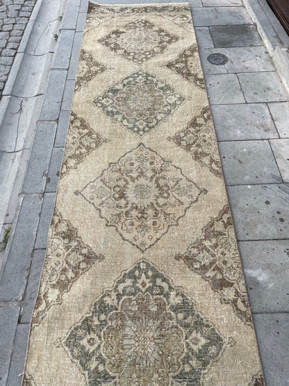 Vintage Stairs Runner Rug 2.8 x 24 Extra Long Wool TURKISH Runner Rug Handmade Runner VINTAGE Runner Hand Knotted Runner Distressed runner