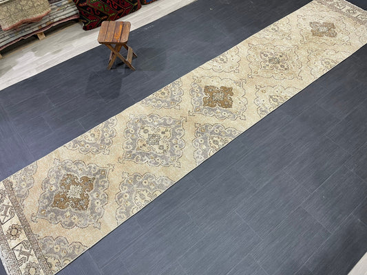 Hand Knotted Runner Rug Turkish Runner 2.7 x 13.5 Rug Vintage Runner Rug Hallway Runner Rug Kitchen Runner Rug Wool Runner Wool Oushak Rug