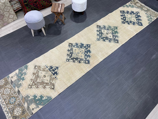 Antique Runner Rug 2.7 x 12.8 Persian Runner Rug Wool Oushak Rug Oushak Runner Rug Long Turkish Runner Rug Kitchen Runner Rug Hallway Runner