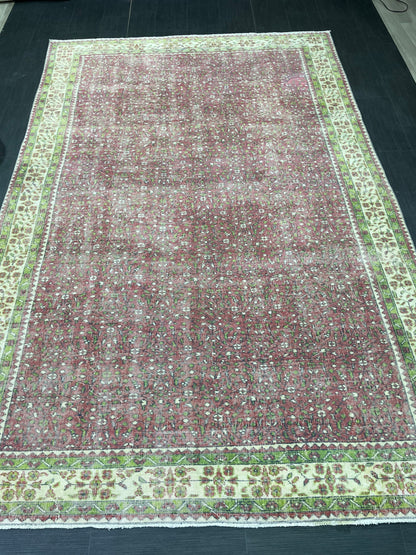 Floral Vintage OUSHAK RUG Antique TURKISH Rug Vintage Distressed Oriental Rug 6.7 x 10.3 Wool  Rug Hand Made Vintage Rug 7x10 Turkish Rug
