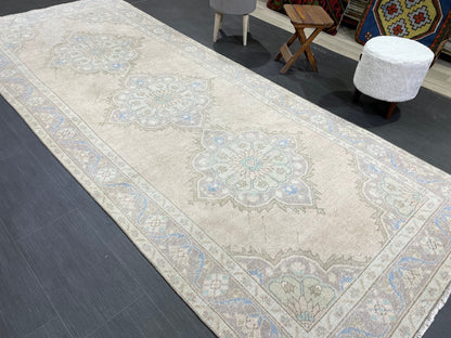 Muted Turkish Runner Rug Turkish Oushak 4.4 x 11.2 Runner Rug Vintage Runner Rug Hallway Runner Rug Kitchen Runner Rug Wool Runner Rug