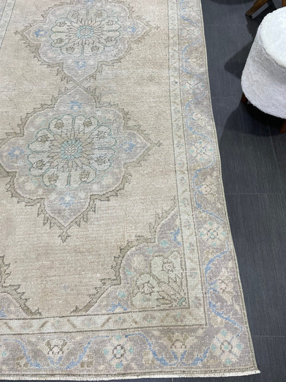 Muted Vintage Runner Rug Turkish Oushak 4.2 x 10.7 Runner Rug Handmade Runner Rug Hallway Runner Rug Kitchen Runner Rug Wool Runner Rug