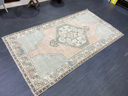 Handmade Rug, Hand Knotted 3.8 x 7 Rug, Oushak Rug, Rustic Rug, Bohemian Rug, Turkish Rug, Antique Rug, Vintage Rug, Wool rug