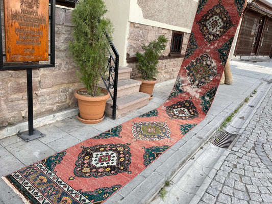 Staircase Runner Rug 2.5 x 16.4 Extra Long Wool TURKISH Runner Rug Handmade Runner Rug VINTAGE Runner Hand Knotted Runner Distressed rug