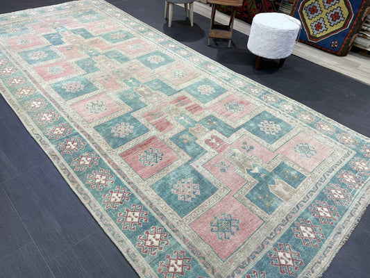 TURKISH Oushak Rug, Vintage Oushak 5 x 11 Rug Wool Hand Knotted Rug Handmade Rugs, Authentic Oushak Rug Fun Rug one of a kind rug