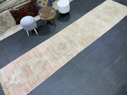Antique Runner Rug, Persian2.8 x 12.7 Runner Rug, Wool Oushak Runner Rug, Long Turkish Runner Rug, Kitchen Runner Rug, Hallway Runner