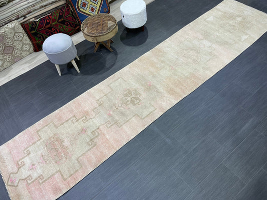 Antique Runner Rug, Persian2.8 x 12.7 Runner Rug, Wool Oushak Runner Rug, Long Turkish Runner Rug, Kitchen Runner Rug, Hallway Runner