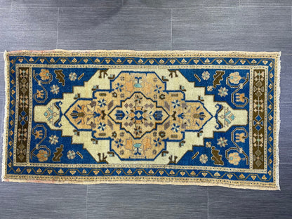 Hand Knotted Runner Rug, Vintage 1.8 x 3.7 Runner Rug,Handmade Short Runner Rug,Bathroom Runner Rug, Antique Runner Rug, Vanity Runner Rug,