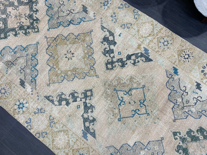 Vintage RUG, Antique Rug, 4.6 x 12.9 Distressed Muted Rug, Muted Wool Neutral Rug, Handmade Rug, Vintage Turkish Rug, Hand Knotted Rug,