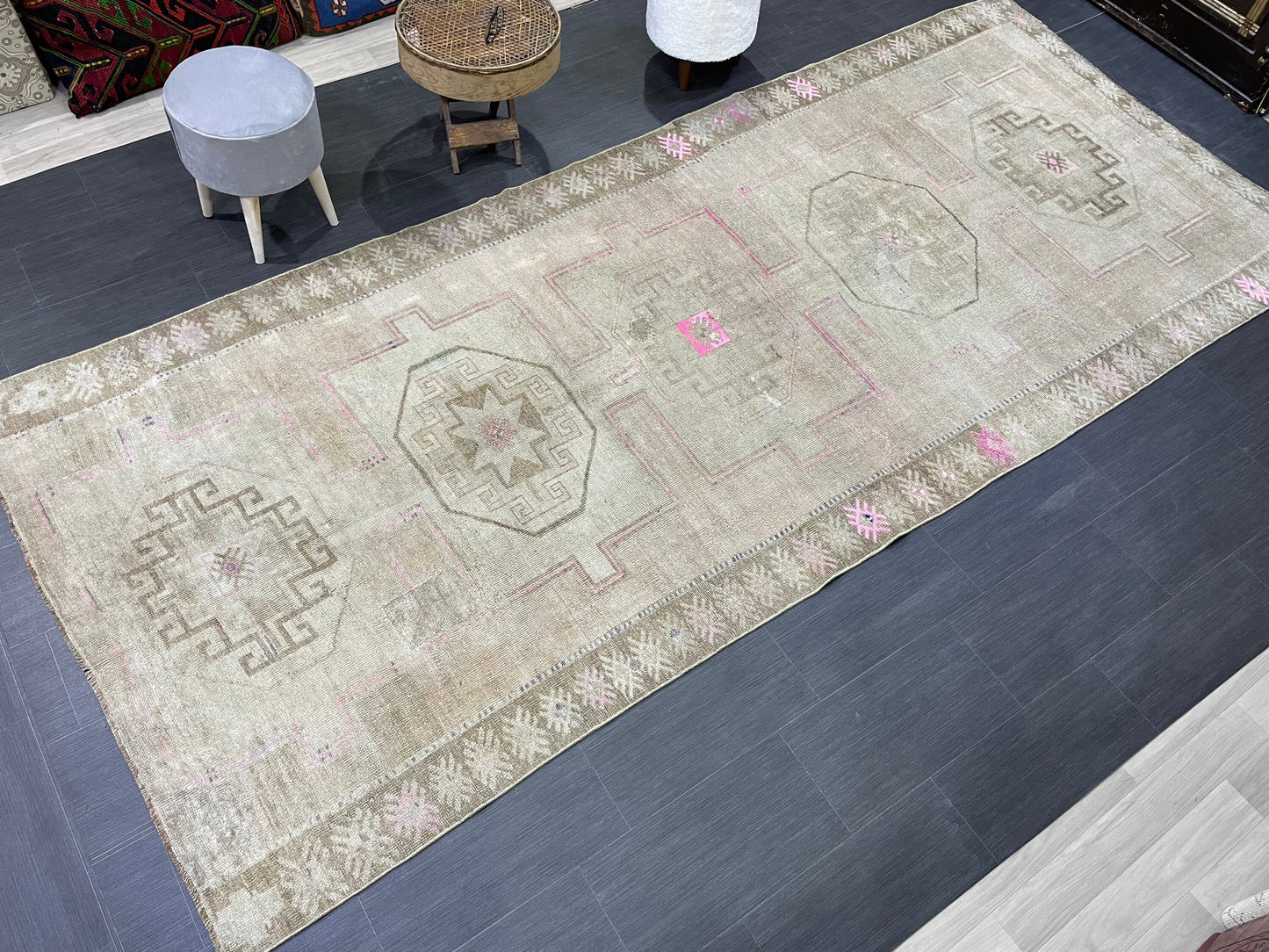 Muted Vintage RUG 5 x 11.6 TURKISH Rug Antique Rug Vintage Rug Wool Oushak Rug Large Handmade Rug Hand Knotted Rug