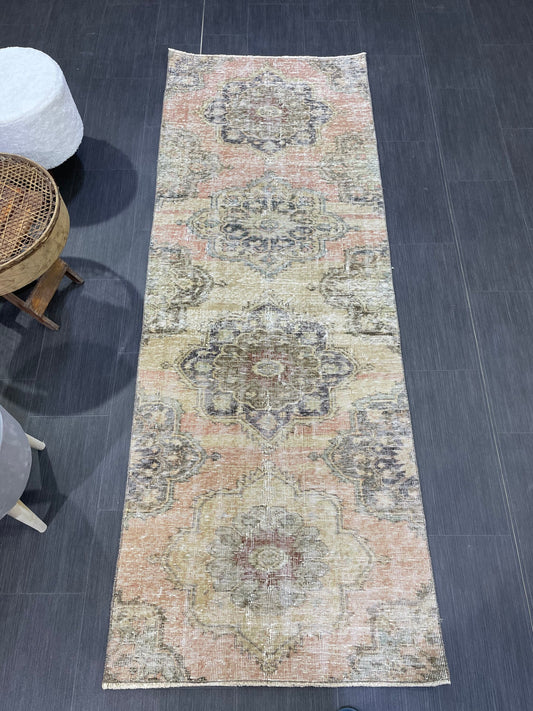 Distressed VINTAGE Rugs, Handmade Runner Rug, Oushak 2.7 x 7.6 Rug, Rustic Runner Rug, Antique Rug, Turkish Rug, Farmhouse Rug, Wool rug