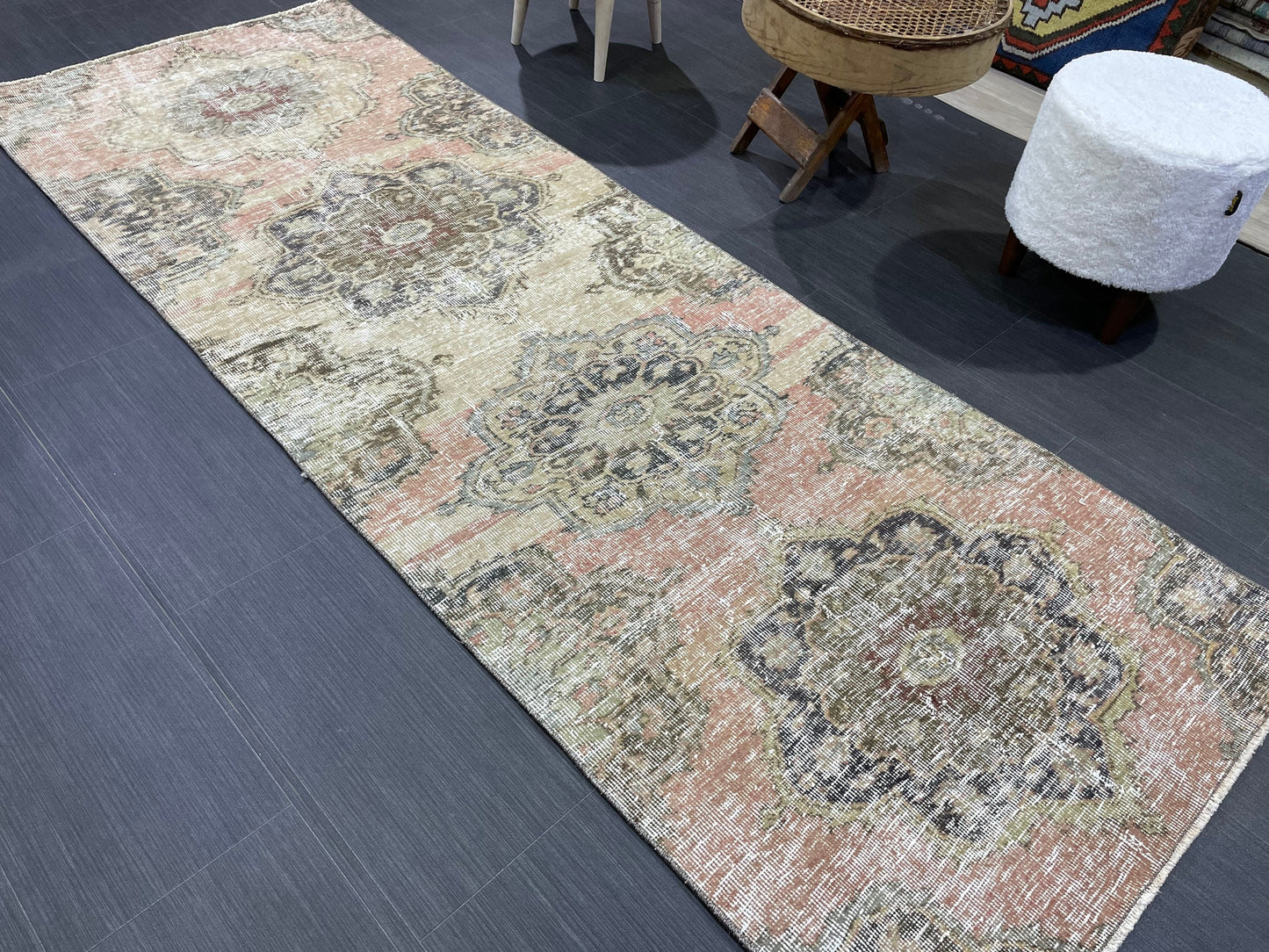 Distressed VINTAGE Rugs, Handmade Runner Rug, Oushak 2.7 x 7.6 Rug, Rustic Runner Rug, Antique Rug, Turkish Rug, Farmhouse Rug, Wool rug