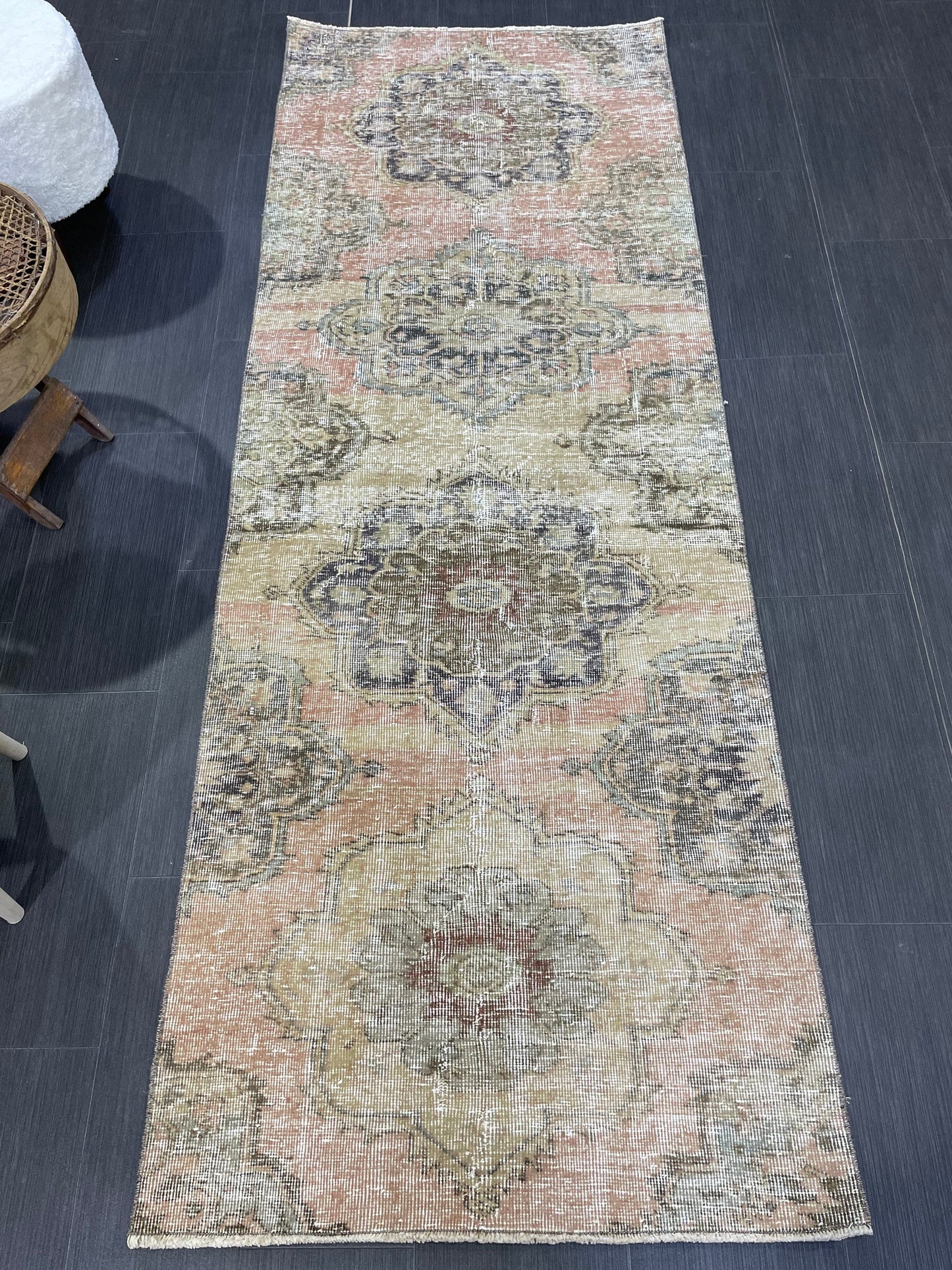 Distressed VINTAGE Rugs, Handmade Runner Rug, Oushak 2.7 x 7.6 Rug, Rustic Runner Rug, Antique Rug, Turkish Rug, Farmhouse Rug, Wool rug