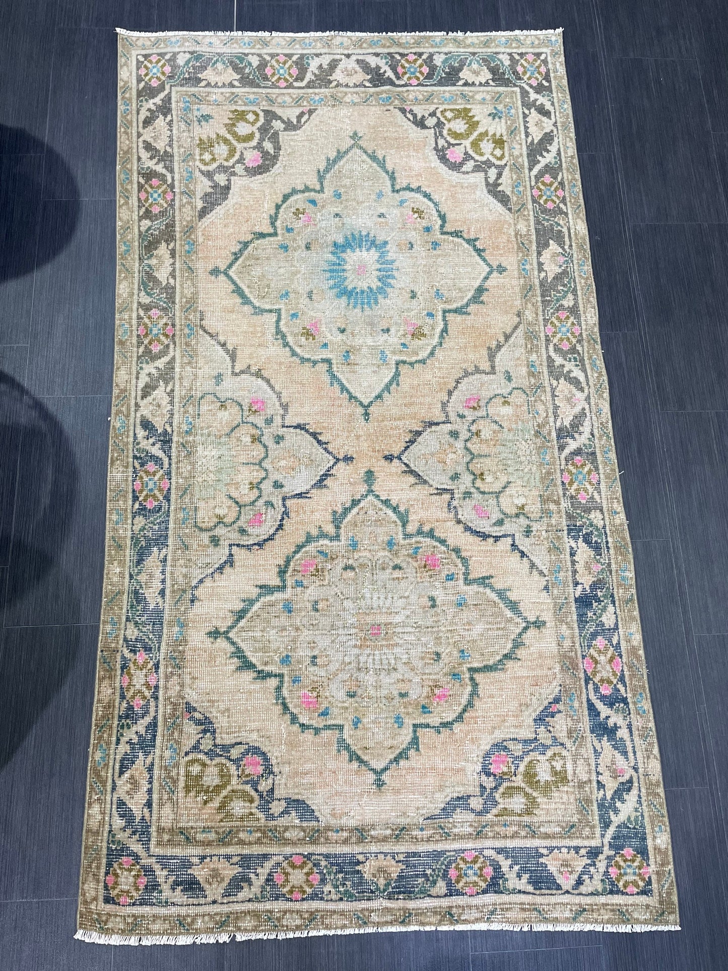 Vintage Rug, Hand Knotted 3.7 x 6.8 Rug, Turkish Runner Rug, Vintage Runner Rug, Hallway Rug, Wool Kitchen Rug, Handmade Rug,