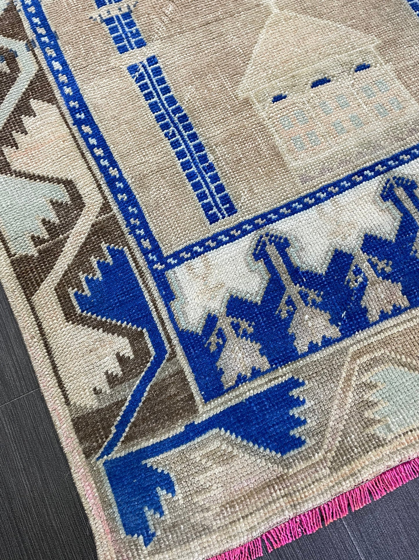 Muted Rugs, Handmade 3.3 x 5 Rug, Blue Oushak Rug, Rustic Rug, Hand Knotted Turkish Rug, Farmhouse Rug, Vintage Rug, Wool rug