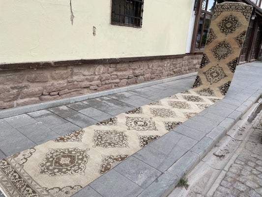 Handmade Extra Long Turkish Runner Very Long Oushak Runner Rug 2.8 x 22.7 ft Vintage Runner Rug Pink XL Muted Runner Rug Staircase Runner