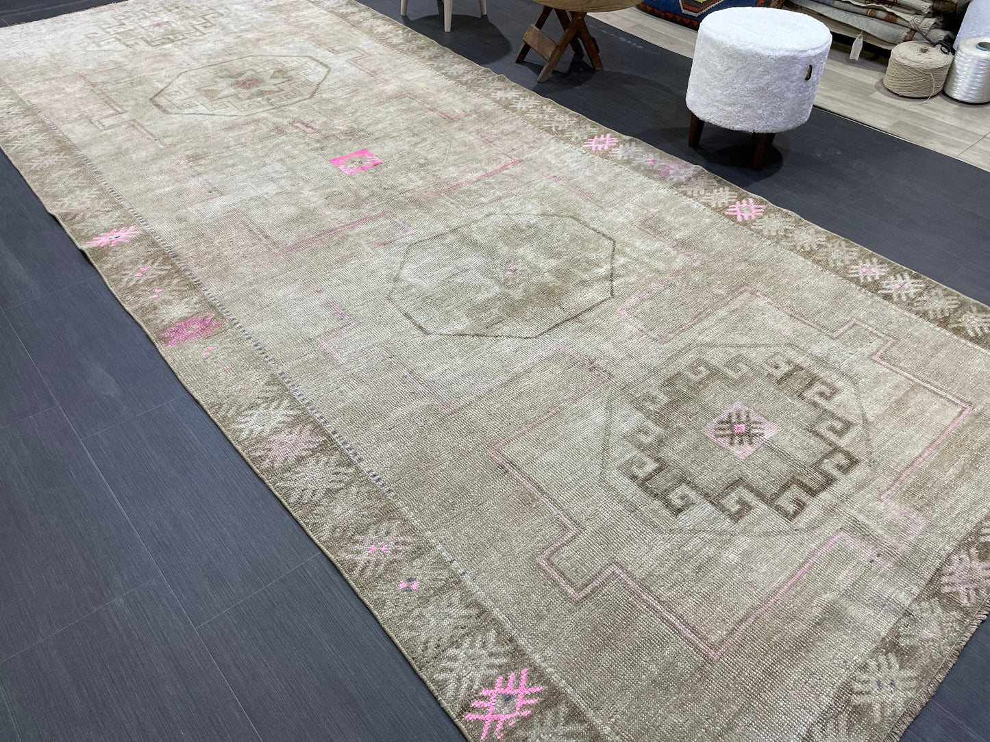 Muted Vintage RUG 5 x 11.6 TURKISH Rug Antique Rug Vintage Rug Wool Oushak Rug Large Handmade Rug Hand Knotted Rug