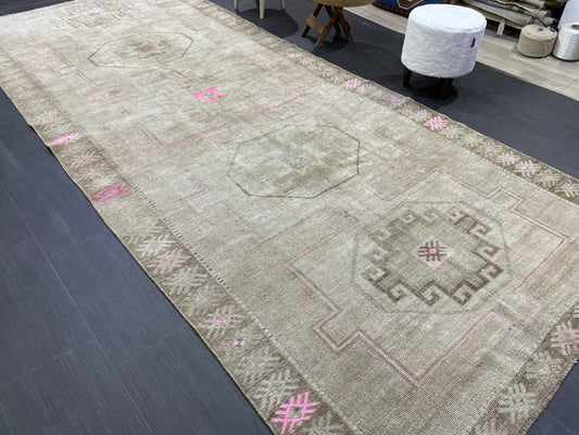 Muted Vintage RUG 5 x 11.6 TURKISH Rug Antique Rug Vintage Rug Wool Oushak Rug Large Handmade Rug Hand Knotted Rug