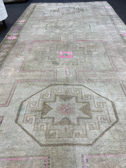Muted Vintage RUG 5 x 11.6 TURKISH Rug Antique Rug Vintage Rug Wool Oushak Rug Large Handmade Rug Hand Knotted Rug